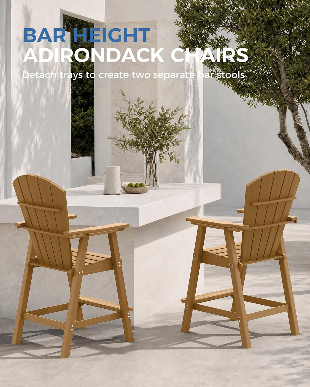 Ciokea Tall Adirondack Chairs Set of 2 with Connecting Trays, Teak