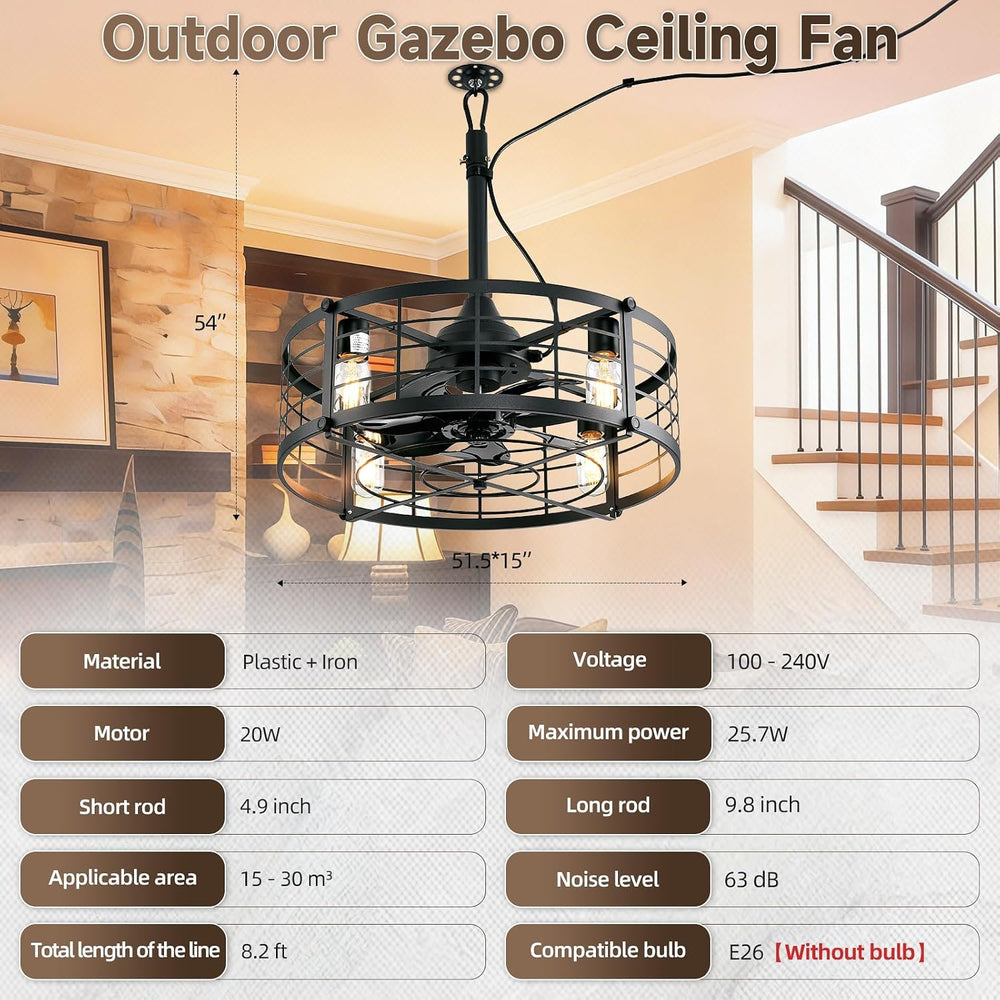 AHAWILL 20" Gazebo Fan with Light,Plug and Play,Outdoor Hanging Fan