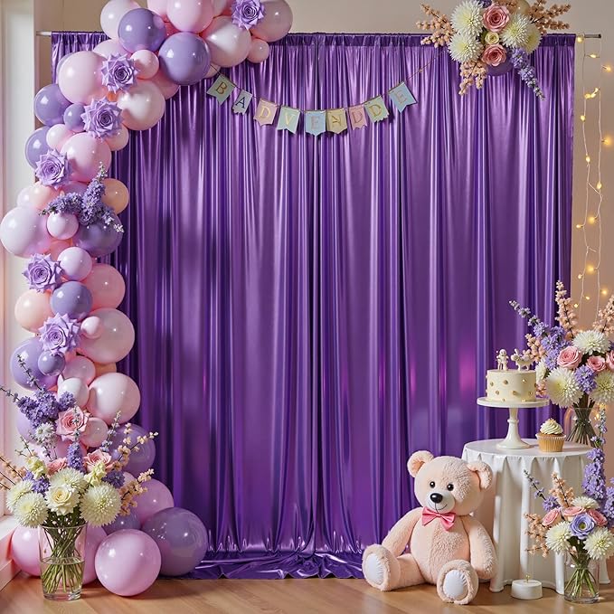10ftx10ft Shimmer Purple Sequin Backdrop Curtain for Parties, Thick Wrinkle F...