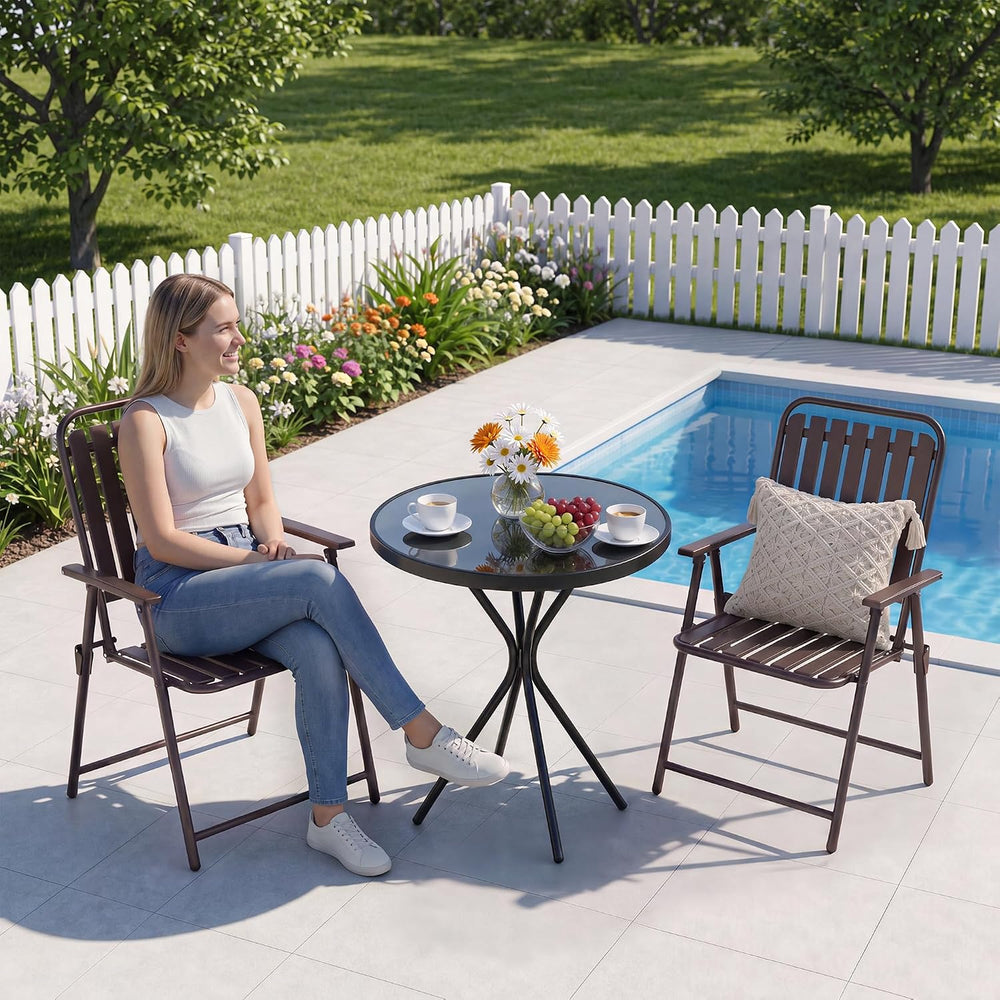 3 Pieces Patio Bistro Set Folding Small Table Chairs Set for 2 Outdoor Bistro...