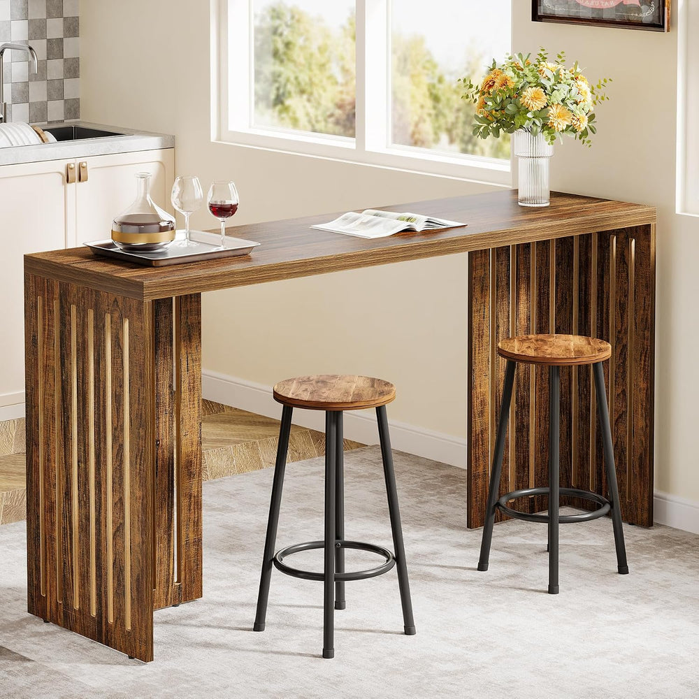 Tribesigns 63-Inch Bar Table with Louvered Base, Rustic Brown