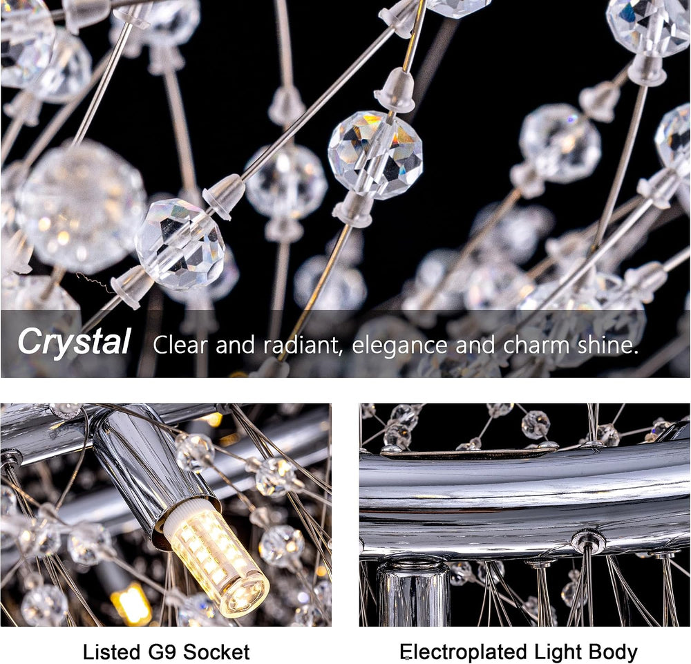 Wellmet Firework Chandelier 38 inch, Modern Crystal Chandelier Chrome Wagon W...