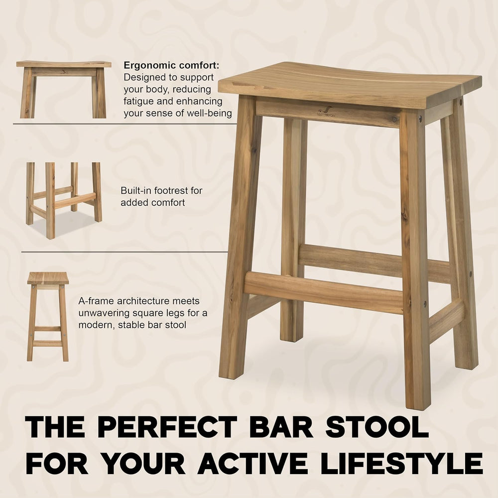 VICTORY RELAX Wooden Counter Stool - Set of 2 Backless Design with Ergonomic ...