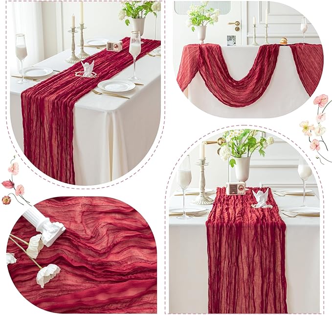 Sioloc Burgundy Red Cheesecloth Table Runner Fall Autumn Decor for Home 10ft ...