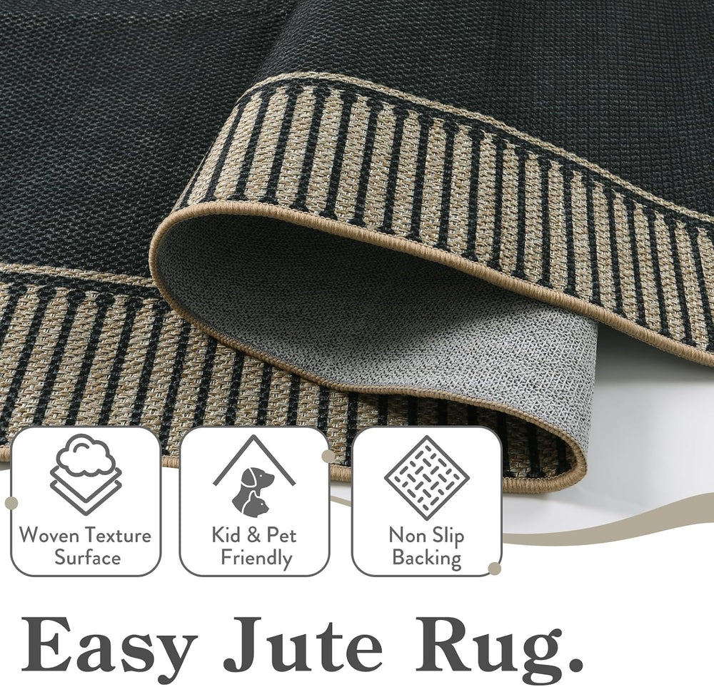 Moynesa Striped Border Easy Jute Outdoor Patio Rug 3x5, Washable Entryway Rug...