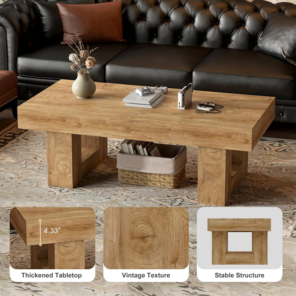 Rectangular Coffee Table, Heavy Duty Center Tables with Annual Ring Pattern, ...