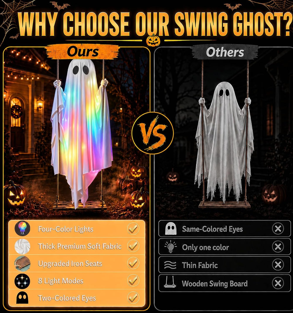 Halloween Decorations Outdoor - 5.5FT Large Hanging Swing Ghost