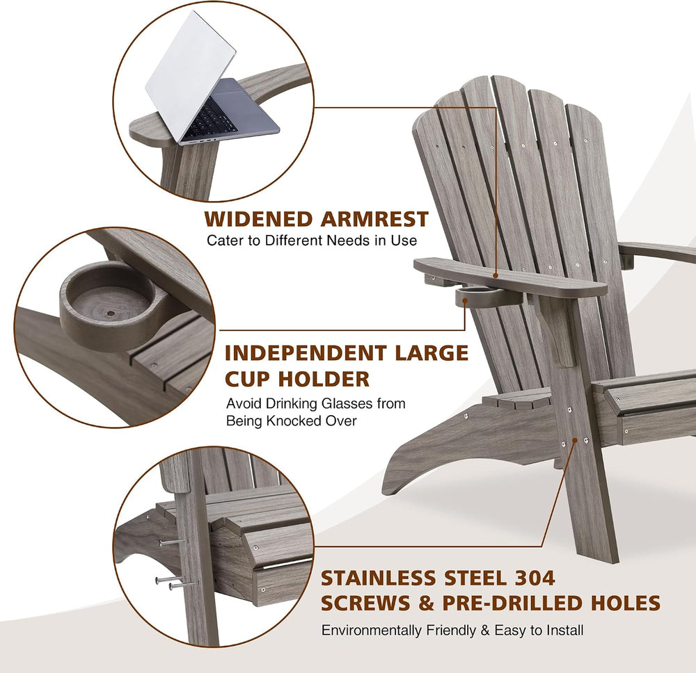 Psilvam Adirondack Chairs Set of 2 with Cup Holder, Light Gray