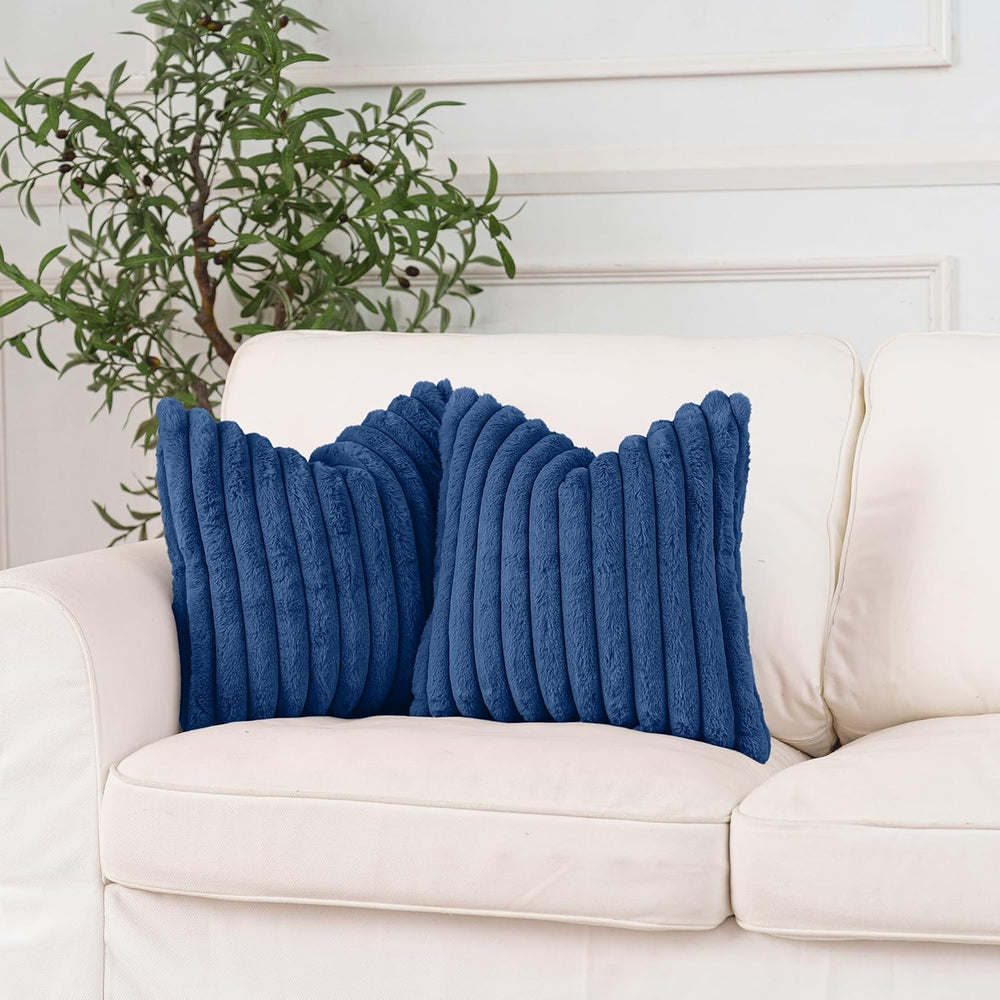 NiNi ALL Blue Faux Fur Throw Pillow Covers 24x24, Set of 2 Cushion Cases