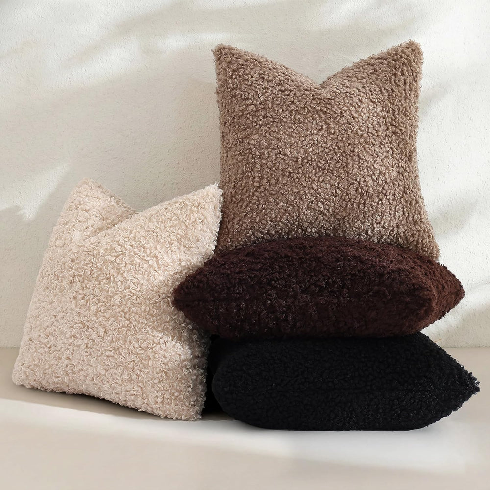 decorUhome Sherpa Decorative Throw Pillow Covers 24x24 Set of 2 Black