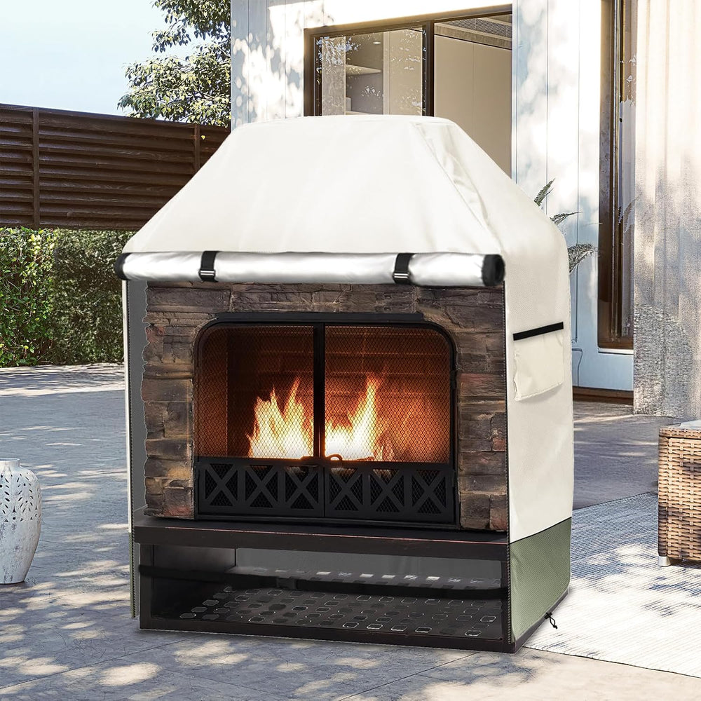 Outdoor Fireplace Cover, 42"W × 24"D × 48"H, Beige & Grayi...