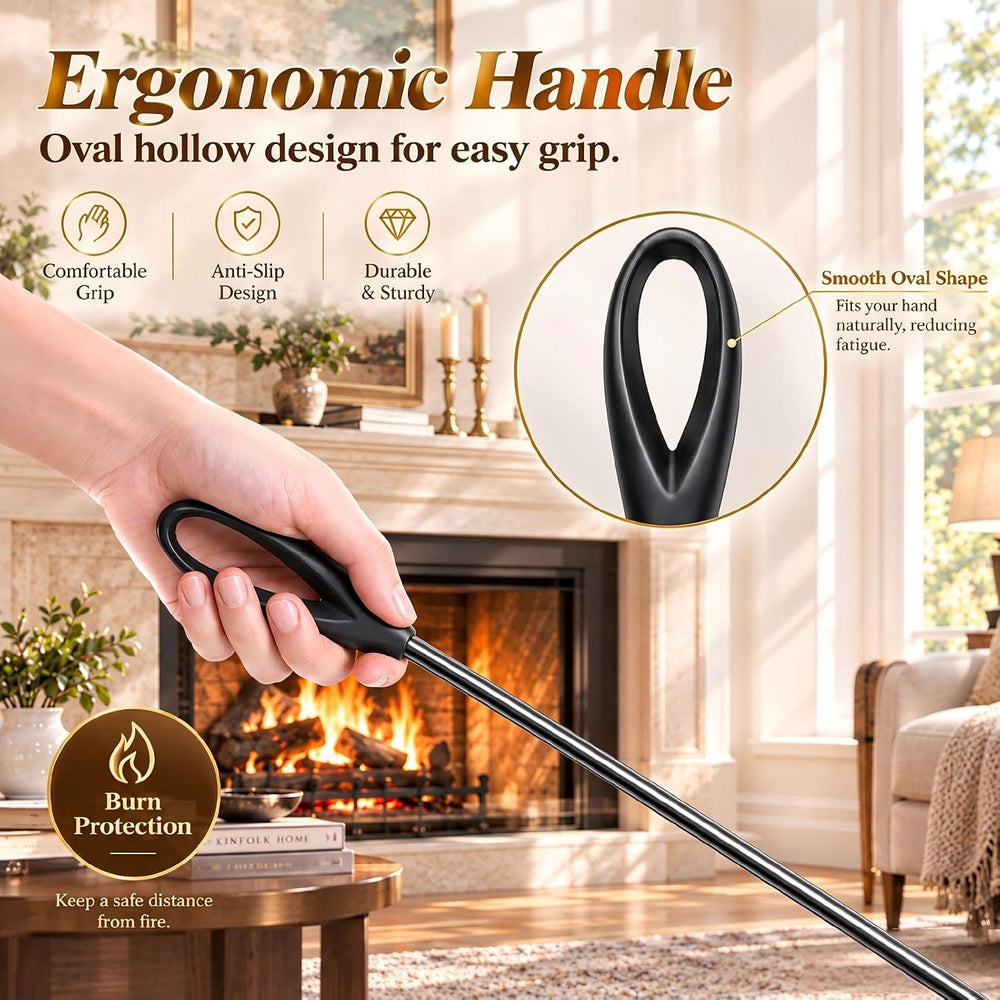 FEED GARDEN Fireplace Tools Set 5 Pcs with Stand, 29” Durable Wrought Iron