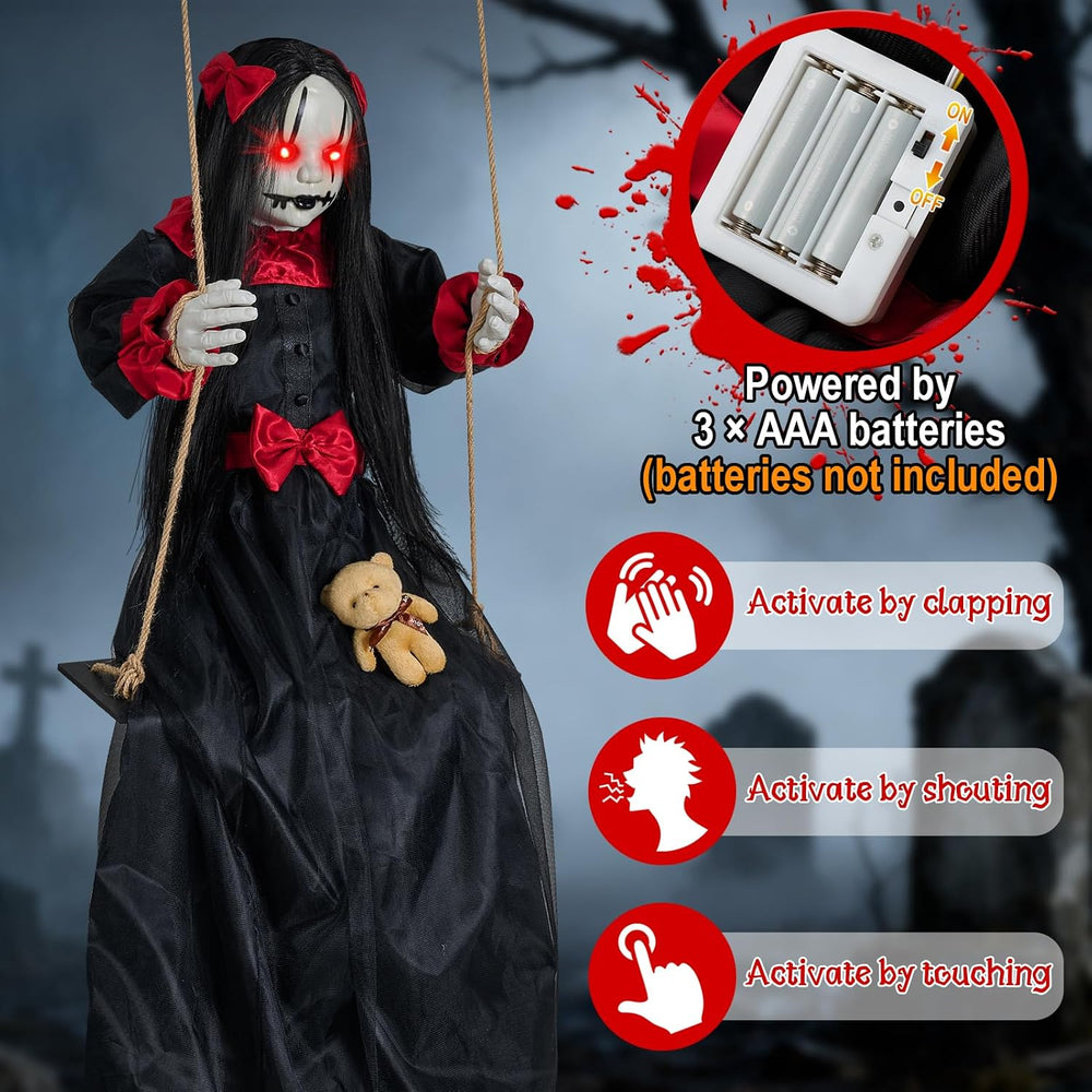 Scary Halloween Hanging Decorations Outdoor,4.6FT Hanging Swing Girl Doll