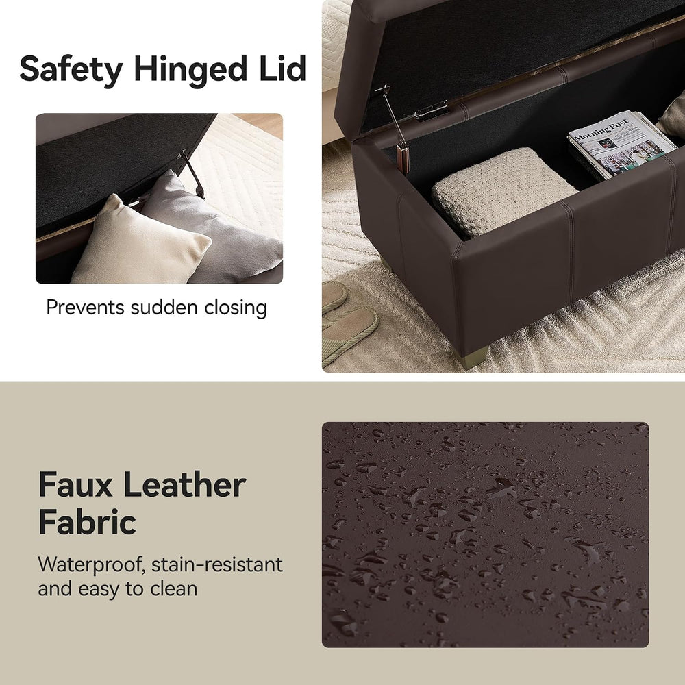 WUTUTUEE 41" Faux Leather Storage Ottoman, Stitch Tufted Rectangle Uphol...