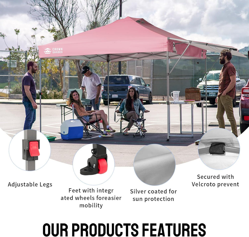 CROWN SHADES 10x10 Pop up Canopy with Adjustable Awning, Pink