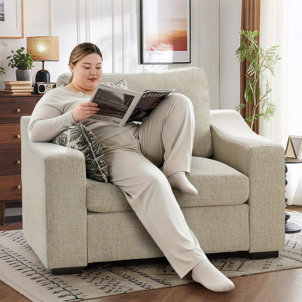 ELUCHANG 47" W Oversized Accent Chairs Set of 2, Linen Fabric Modern Cha...