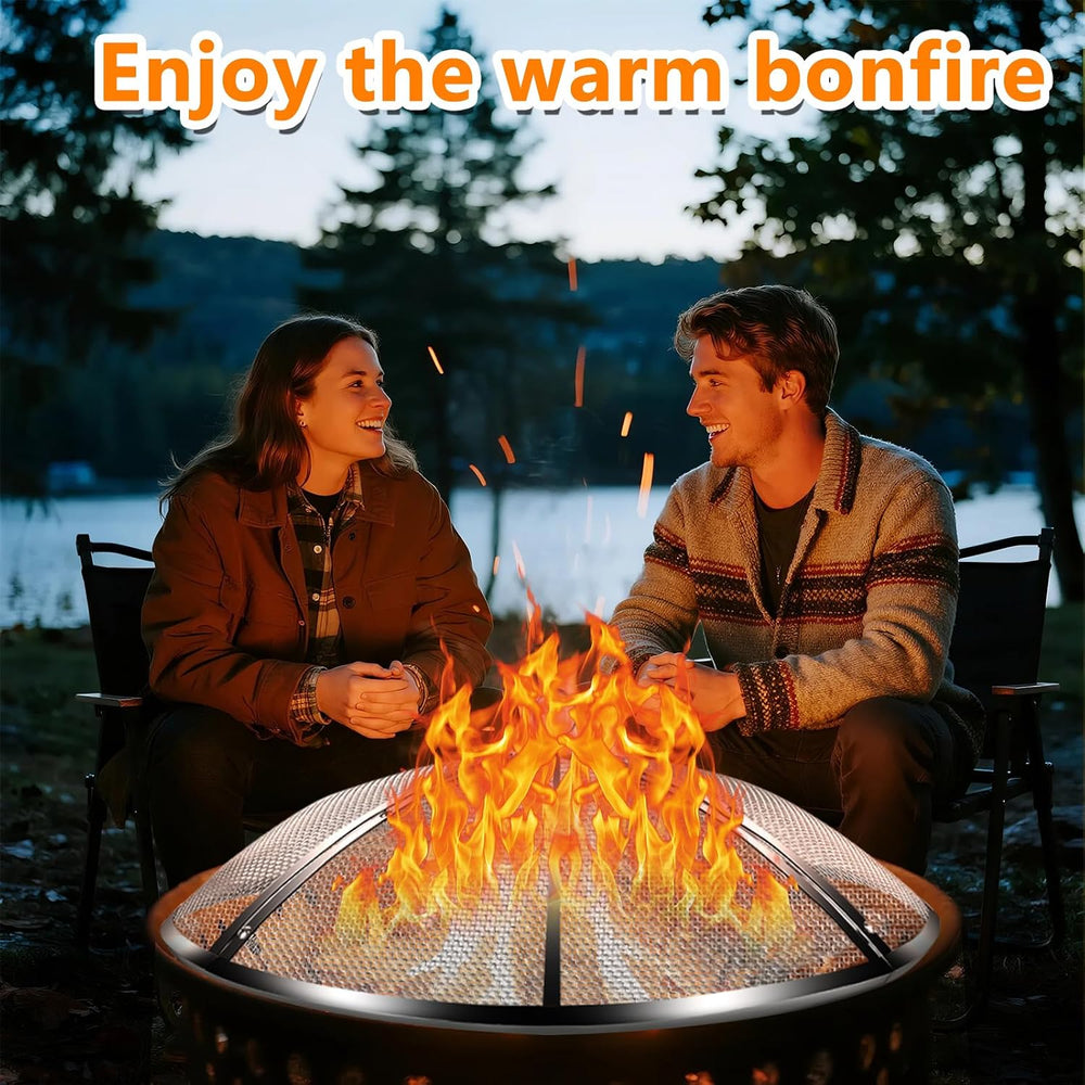 22Inch Fire Pit Spark Screen,Stainless Steel Fire Pit Screen Cover with Handl...