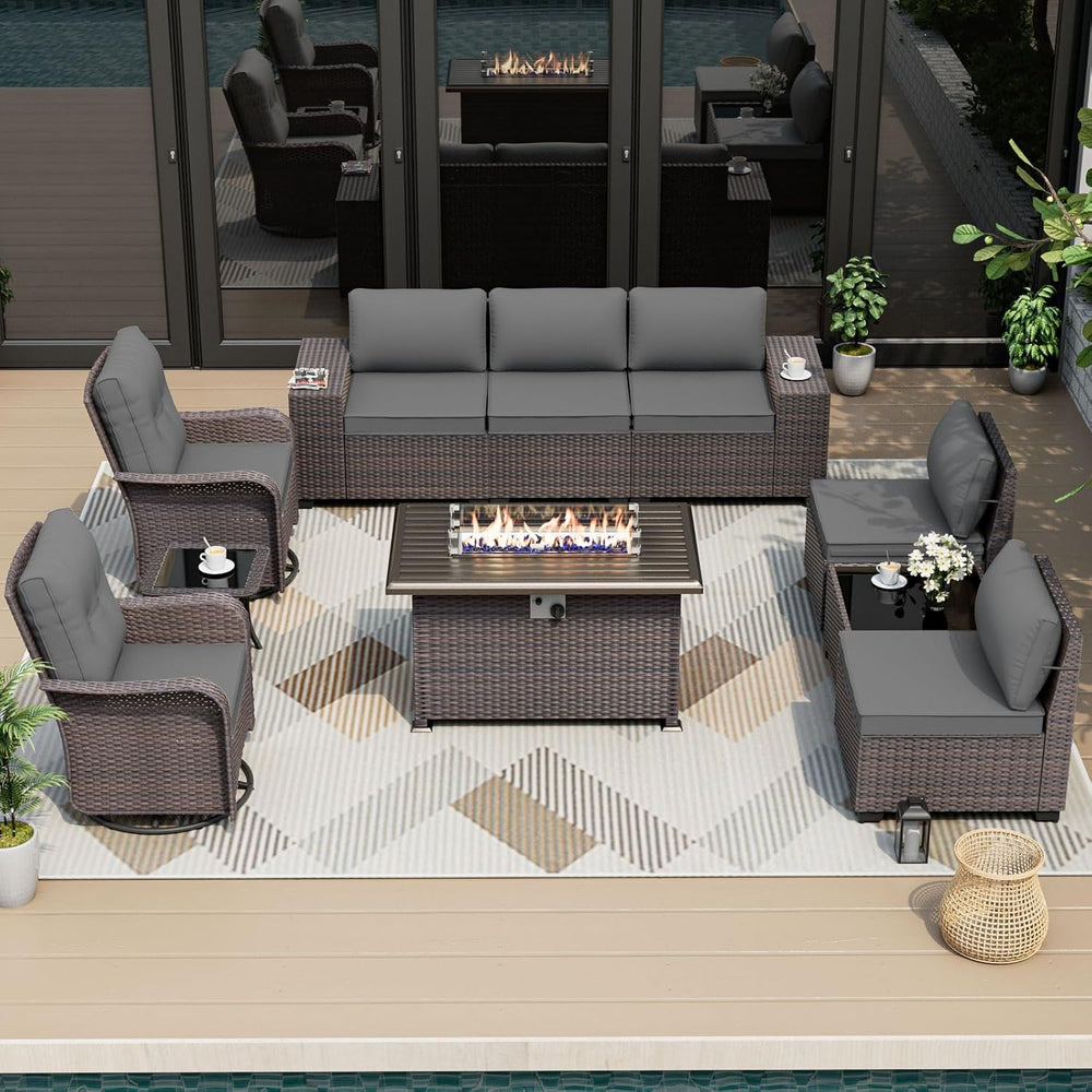 ALAULM 10 Pieces Outdoor Patio Furniture Set with 2 Swivel Chairs Outdoor Fur...