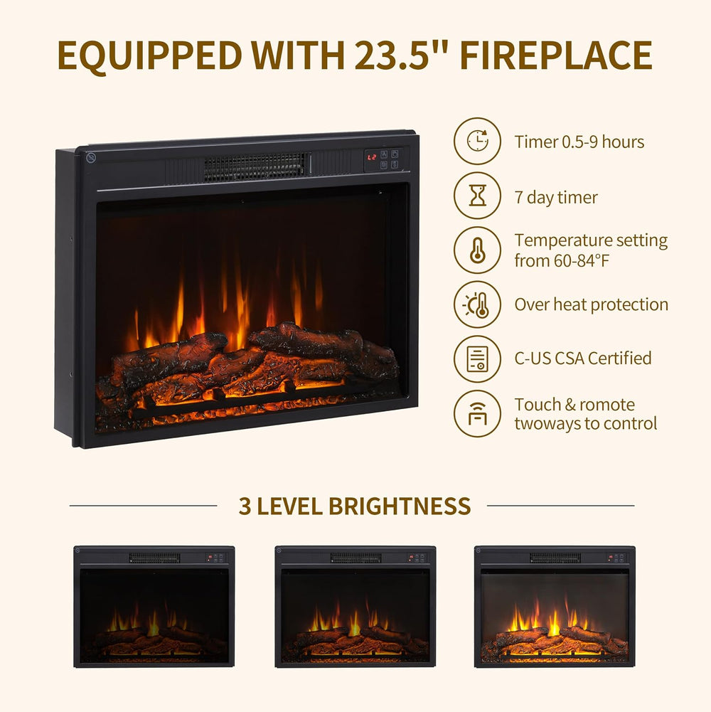DHH 70" Fluted Fireplace TV Stand for TVs Up to 80",Mid Century Mod...
