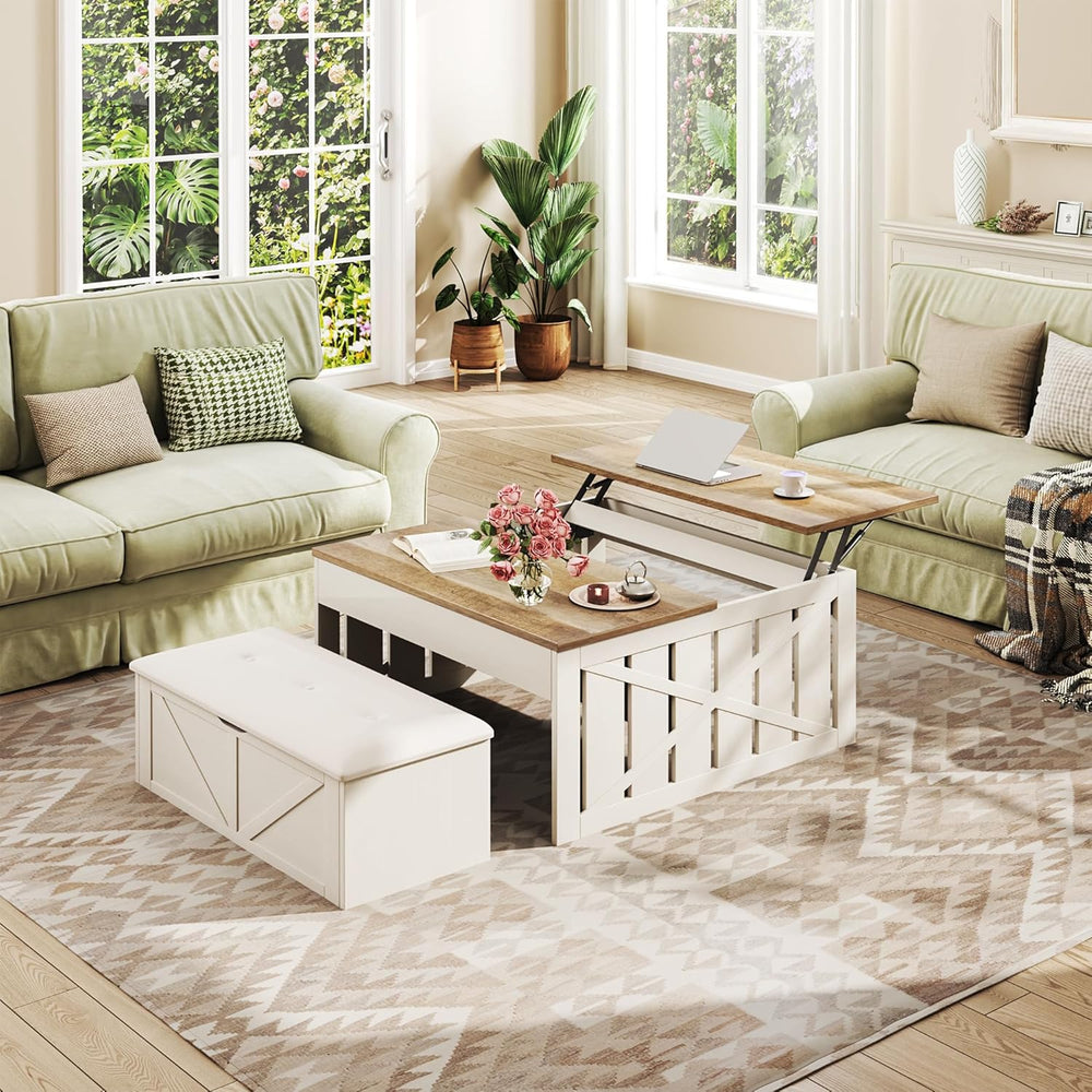 HUAHUU Lift Top Coffee Table with Storage Hidden Compartment, 31.5" Farm...