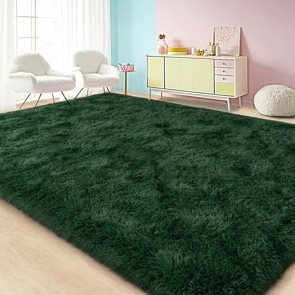 Large Area Rugs for Living Room Bedroom 6x9 Dark Green Shag Rugs