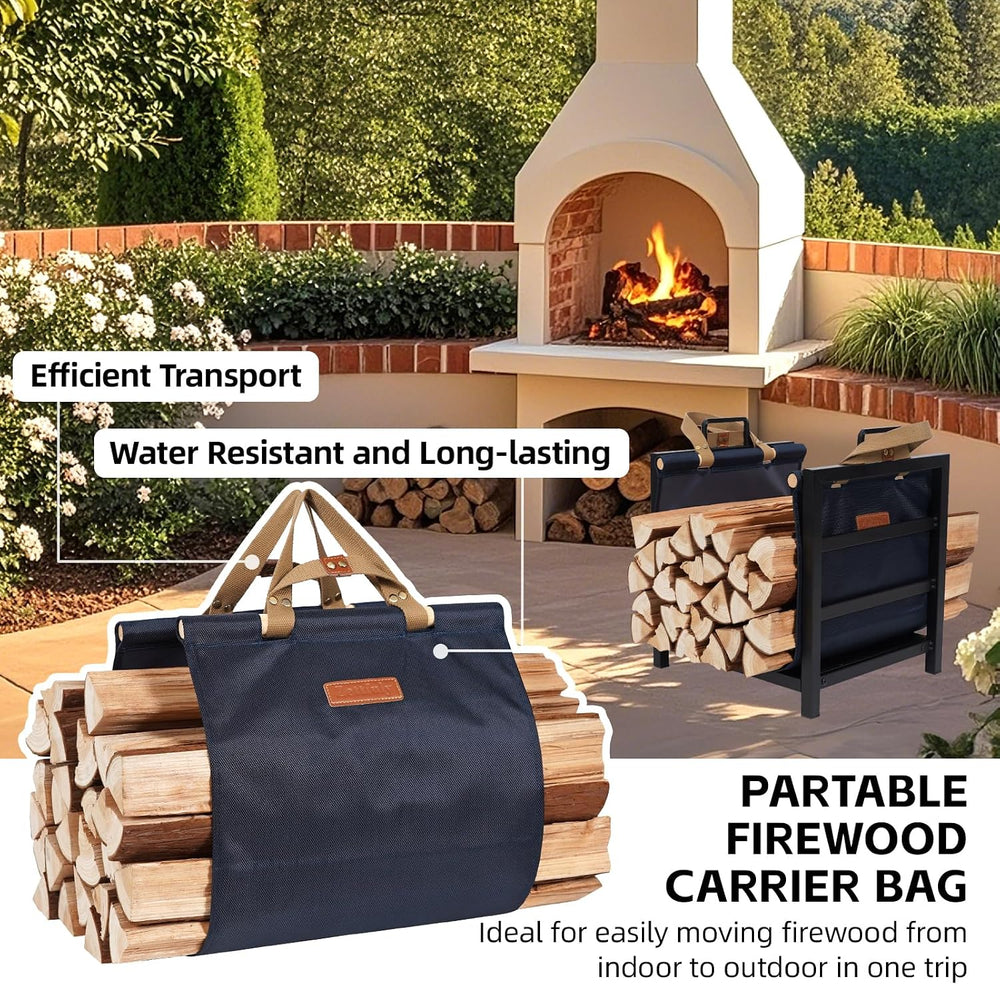 Firewood Rack Indoor Outdoor with Firewood Carrier,16 inch, Navy