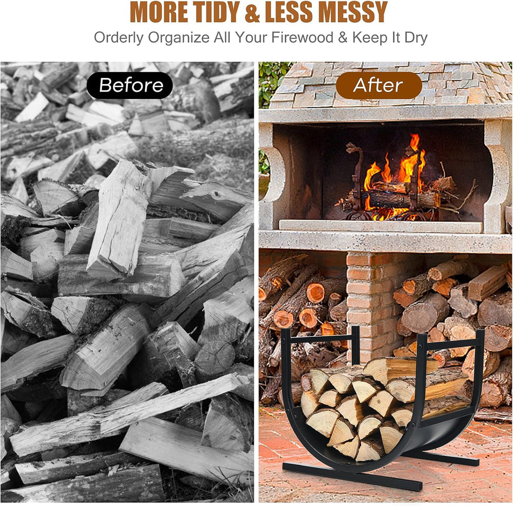 Goplus Firewood Rack, 17” U-Shaped Heavy-Duty Iron Log Rack with Stable Base ...