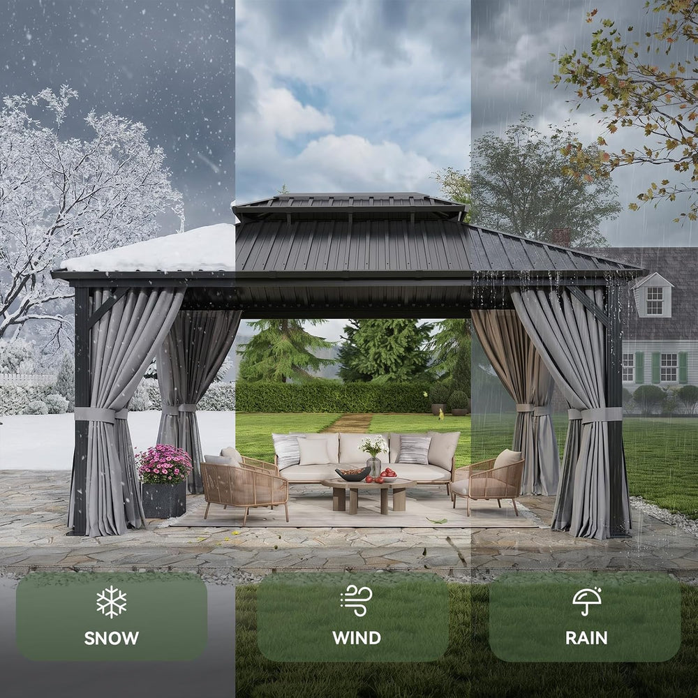 Aoxun 12X16Ft Hardtop Gazebo Metal Gazebo with Galvanized Steel Double Roof