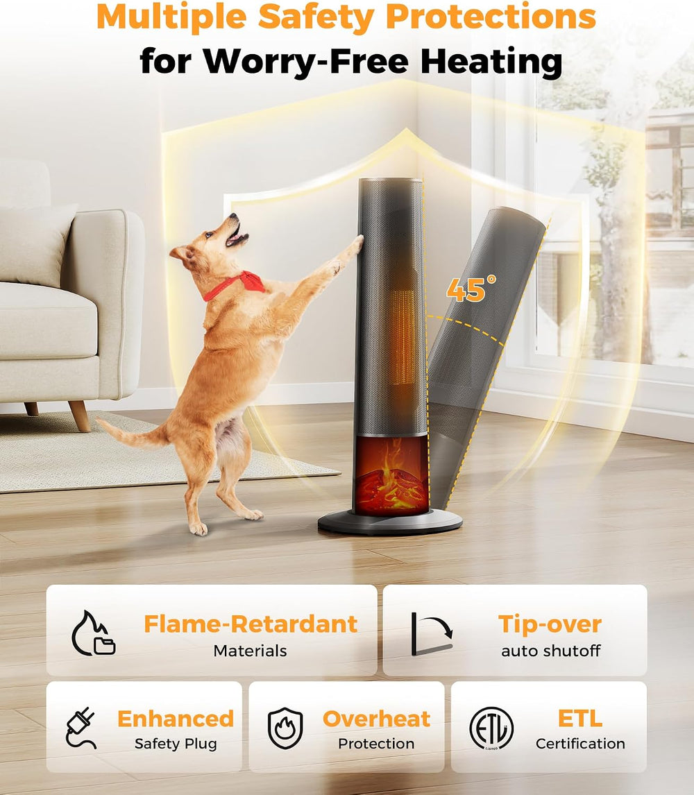 Tower Heater for Indoor Use - 25" Portable Space Heater with 3D Flame, R...