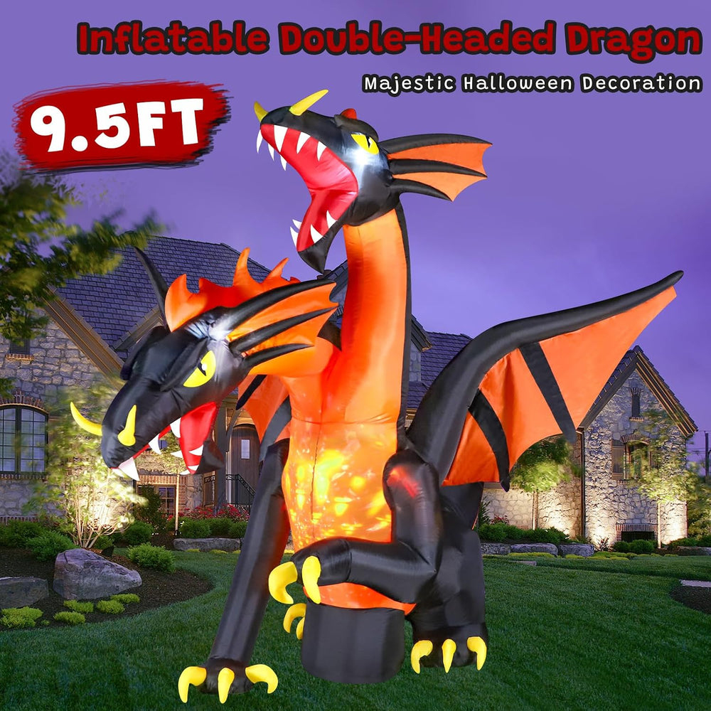 FunFanso 9.5 FT Giant Halloween Inflatable Double Headed Dragon, Blow up Fest...