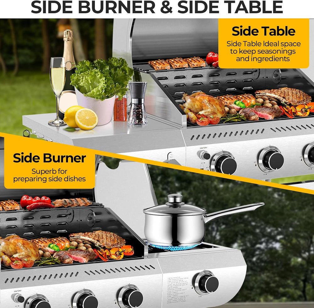34,000 BTU 3-Burner Propane Gas Grill with Side Burner