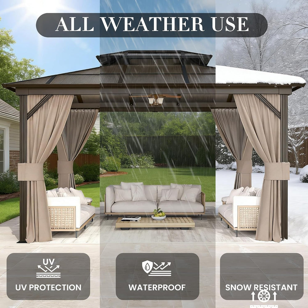 YOLENY 10x13 Gazebo with Double Polycarbonate Roof & Aluminum Frame