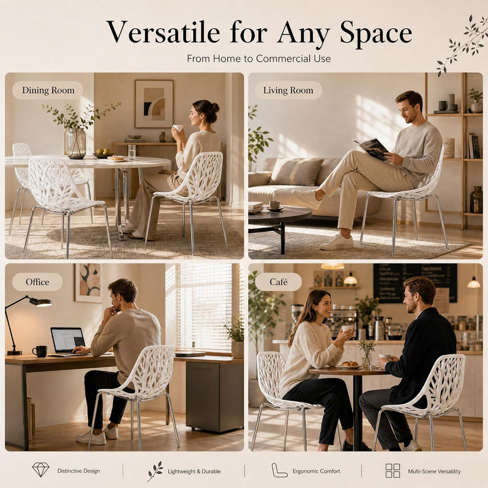 Karl home Stackable Dining Chairs Set of 4, 3-Step Assembly, 350LBS, White