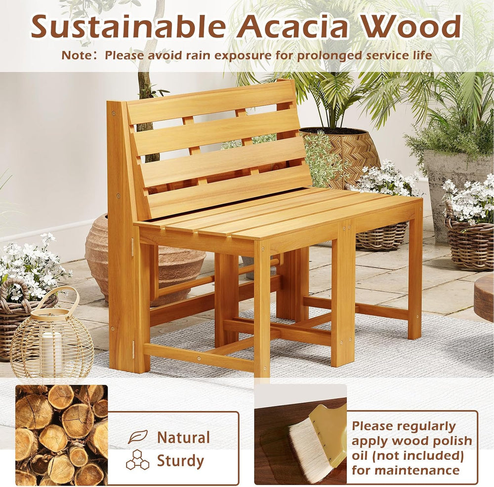 HAPPYGRILL 3-in-1 Acacia Wood Outdoor Dining Table Bench Set