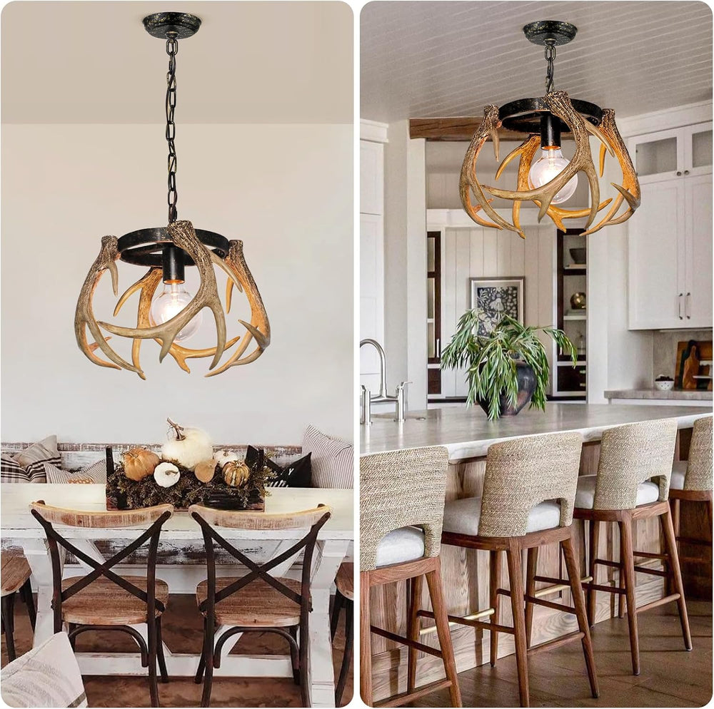 Rustic Antler Chandelier Lighting with Resin 4 Antlers for Dining Room