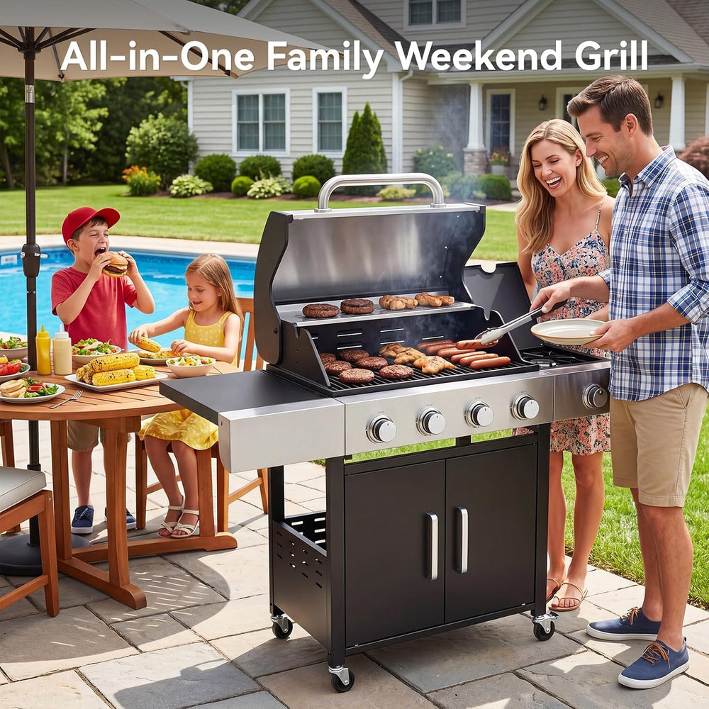 Aoxun 4-Burner 49000 BTU Propane Grill with Side Burner, Black