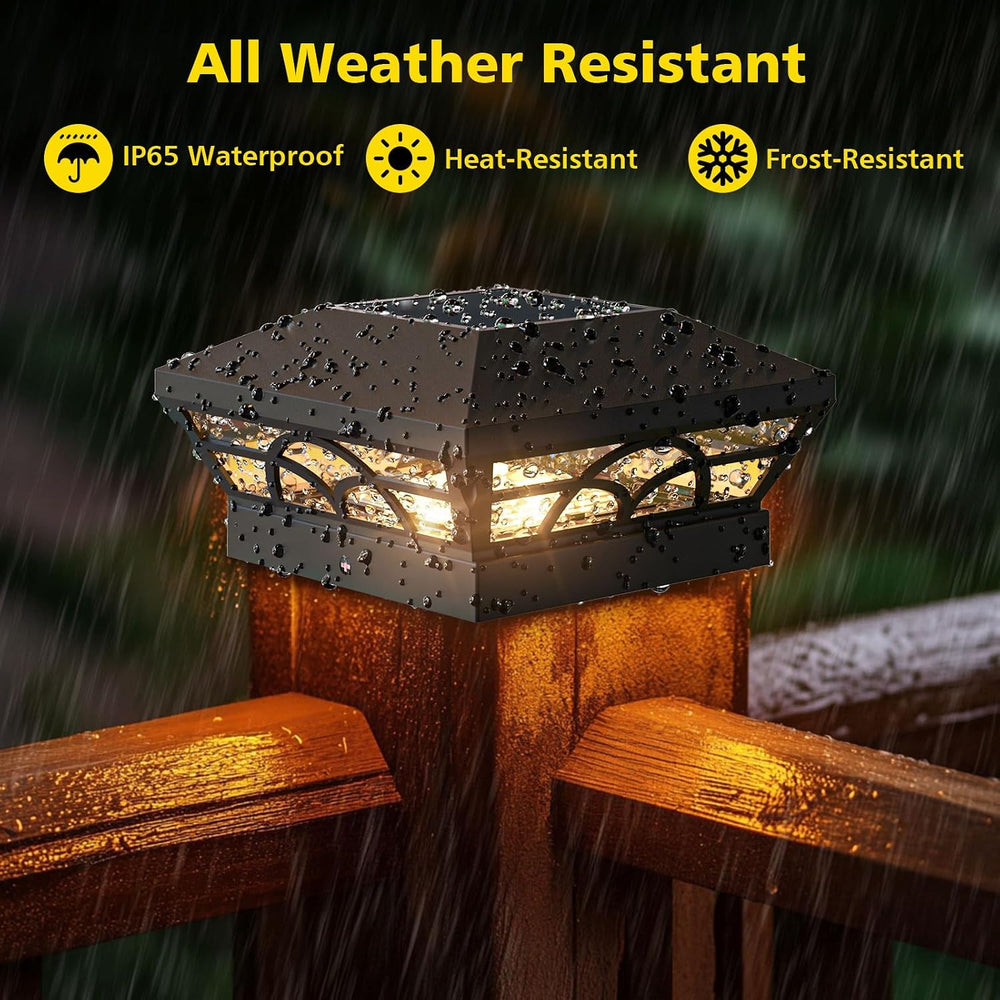 T-SUN 4X4 Solar Fence Post Cap Lights Outdoor Waterproof, Black, 6 Pack