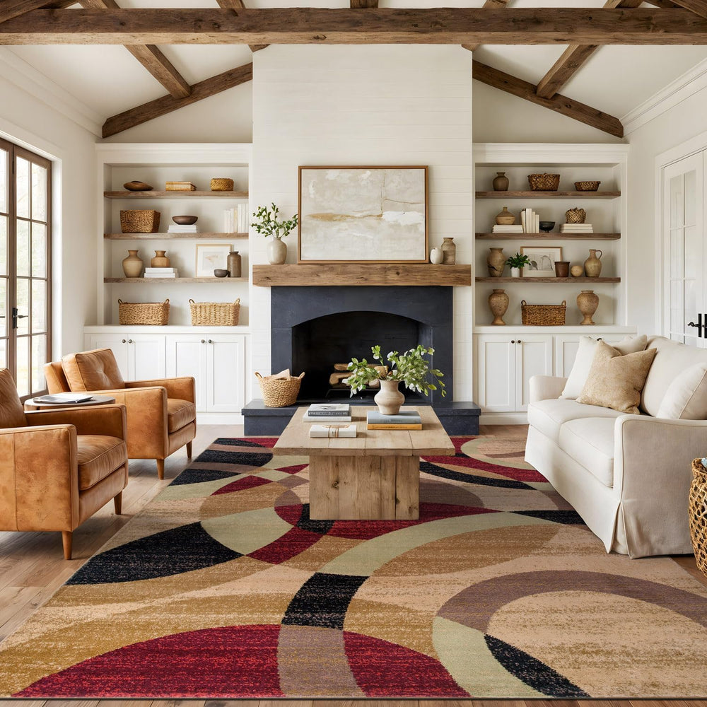 Rugshop Abstract Circles Contemporary High Traffic Area Rug Multi 9' x 12...