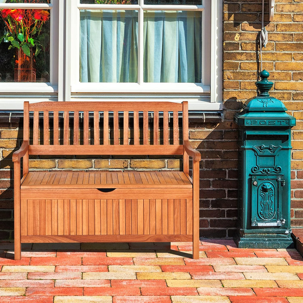 HAPPYGRILL Outdoor Storage Bench Wooden Deck Box with Removable Dustproof Lin...