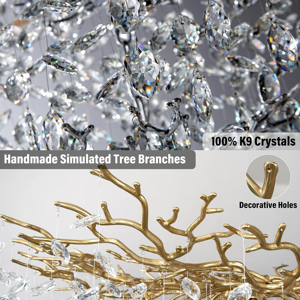 71" Modern Crystal Chandelier, 20-Light Gold Tree Branch Chandelier, Lux...