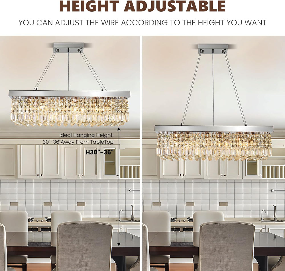 12-Lights Crystal Chandeliers Modern Crystal Rectangular Flush Mount Chandeli...
