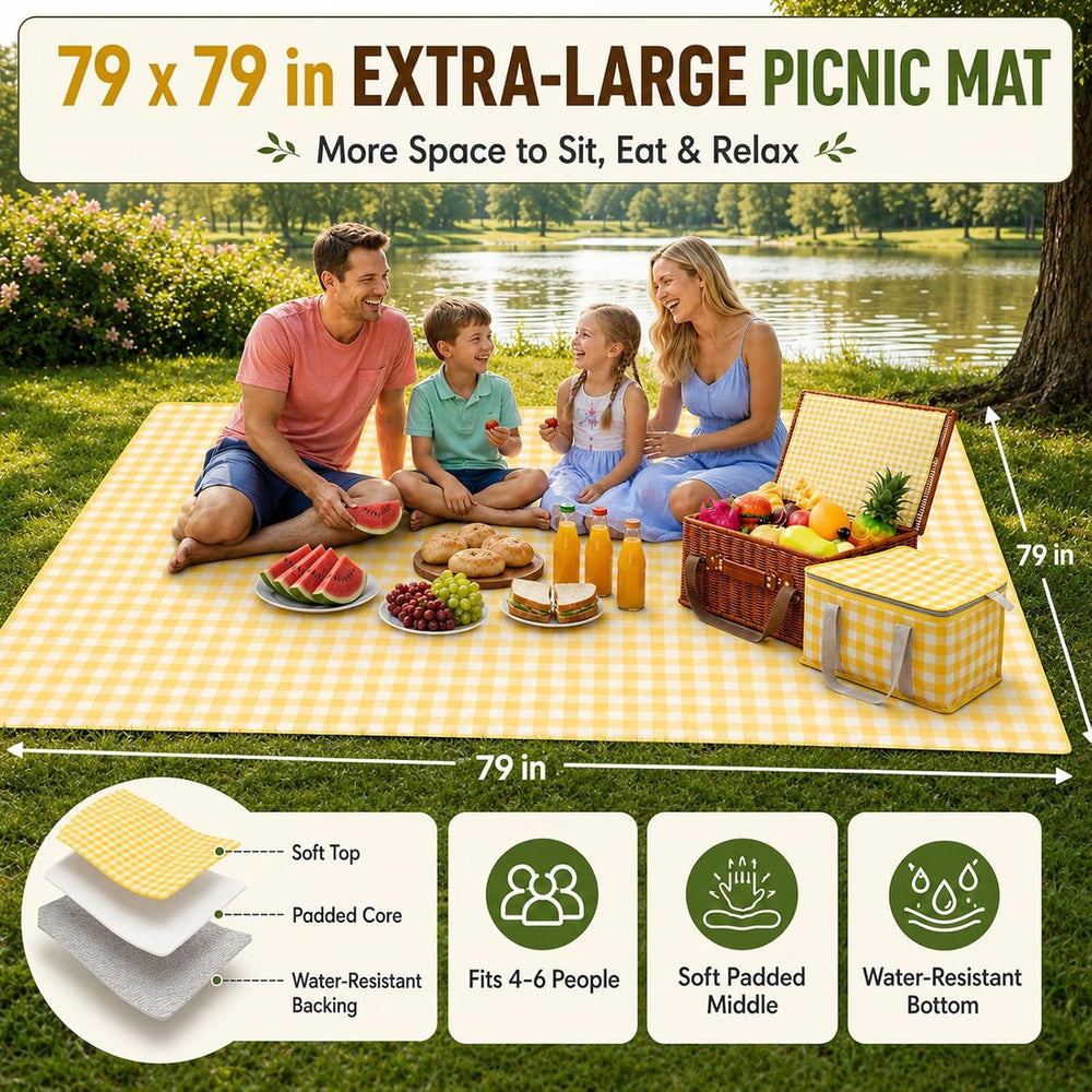 Picnic Basket with Insulated Cooler Bag & 79" Large Picnic Blanket