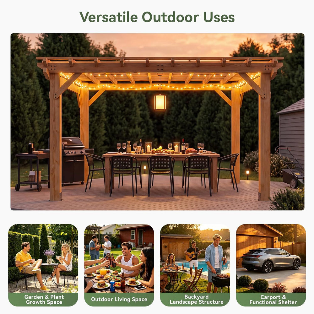 Aoxun Cedar Wood Pergola 10x12, Multi-Level Trellis Roof,100MPH Wind Rating