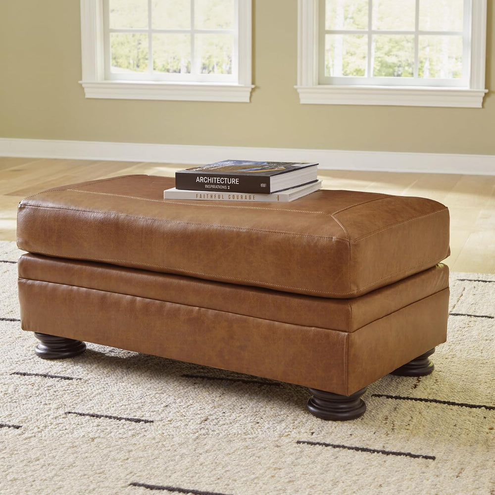 Signature Design by Ashley Carianna Rectangular Leather Ottoman, Caramel