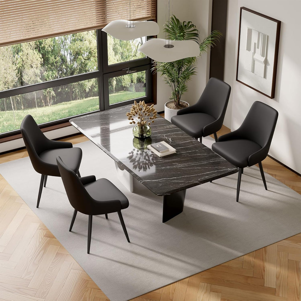 Faux Leather Chairs Set of 2, Waterproof Padded Seat,Black
