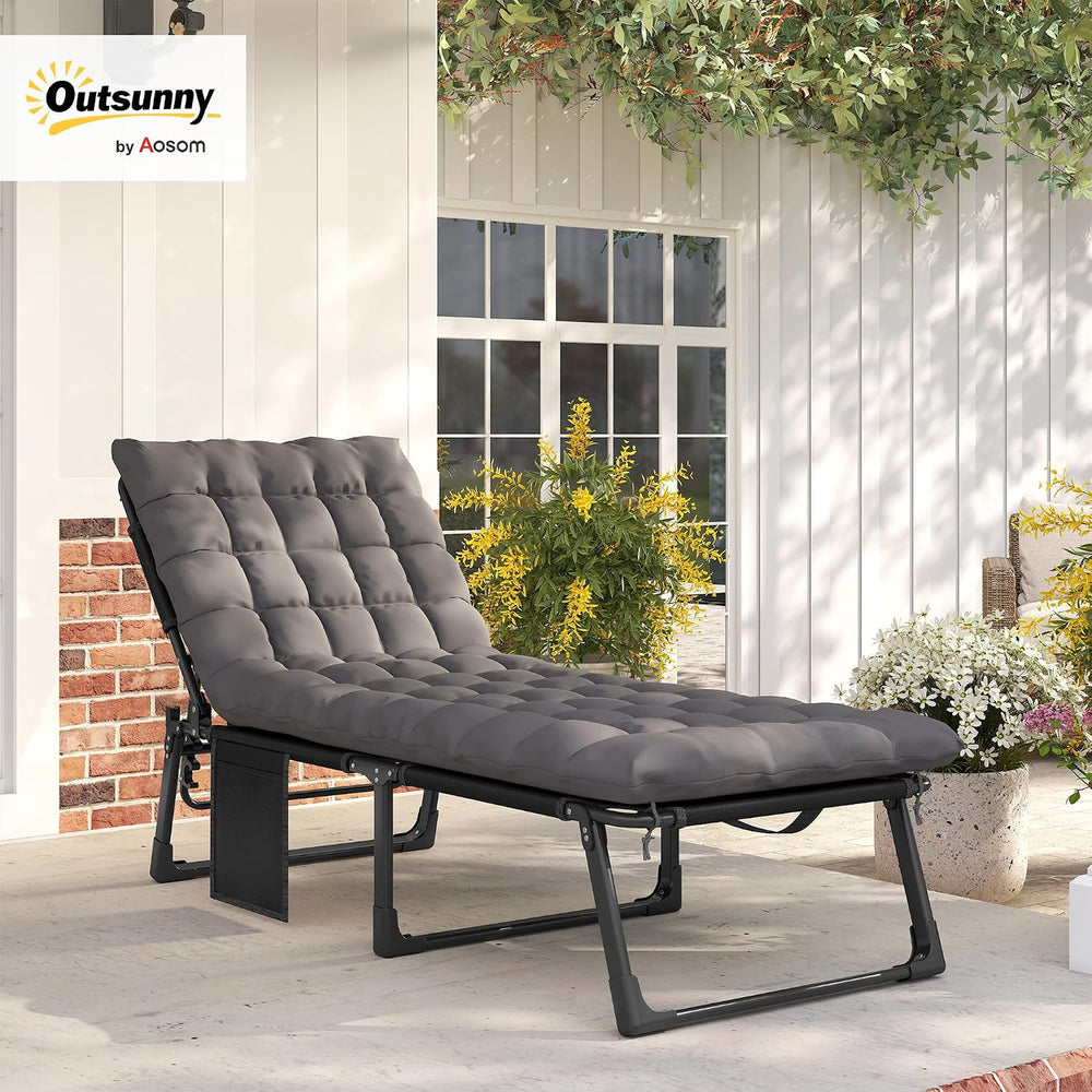Outsunny Chaise Lounge Chair Outdoor 5-Level Back Dark Gray