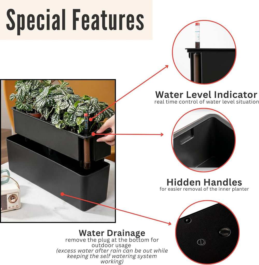 LaLaGreen Railing Planter Boxes (16 Inch, 2 Pack) Black Rectangular Plastic W...