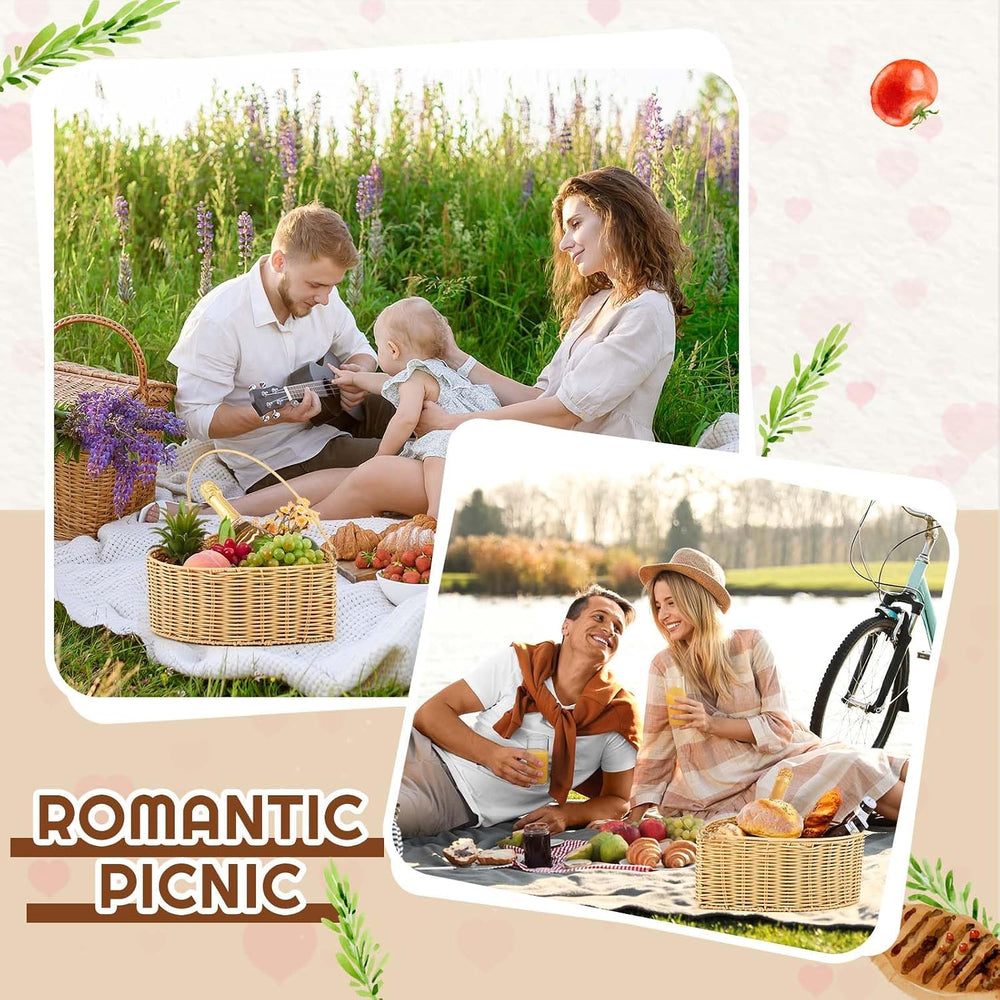 Qinyoung 2 Pcs Heart Wicker Picnic Basket with Handle Medium and Small Heart ...