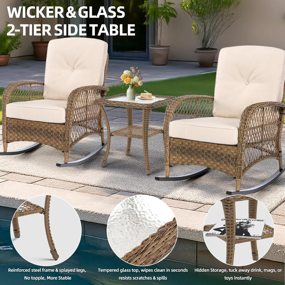 MEETWARM Wicker Outdoor Side Table, All-Weather Patio Rattan Side Table with ...