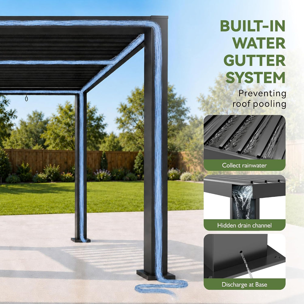 Aoxun Motorized Louvered Pergola 9'x12' with LED Lights & Power O...